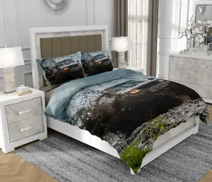 Комплект постельного белья 160x200 см + 2x70x80 см, 3 предмета, 100% хлопок, сатин, молния, рисунок машина, разноцветный - | So.Z0005 SOVIO