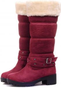 Женские зимние теплые сапоги Bcshiye до колена с меховой подкладкой, на массивном каблуке и платформе, средние по голенище, для холодной погоды No Brand, Wine 10.5