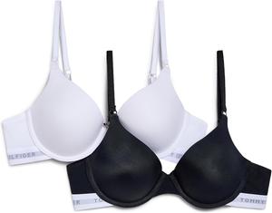 Женский бюстгальтер Tommy Hilfiger из микрофибры с эффектом пуш-ап и косточками, упаковка 2 шт., Bright White Black