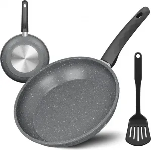 Сковорода диаметром 28 см с лопаткой, термостойкая до 230 °C, с покрытием, совместимая с индукционными плитами, с мраморным покрытием Homelux