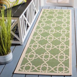 Ковер SAFAVIEH, 69 x 305 см, Washable Rug Outdoor Courtyard Collection - Runner, Green & Beige, Non-Shedding & Easy Cleaning, идеально для патио, прихожей, гардеробной, коридора, кухни (CY6032-244)