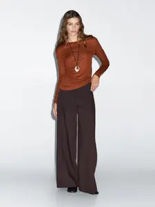 Легкая футболка стандартного кроя с длинным рукавом Massimo Dutti, Burnt Orange