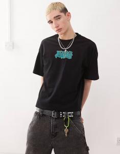 Футболка Weekday Great свободного кроя с графическим принтом спереди черного цвета