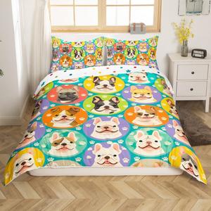 Erosebridal Комплект постельного белья с мультяшными мопсами и лапками в стиле кавай, Green Purple Orange