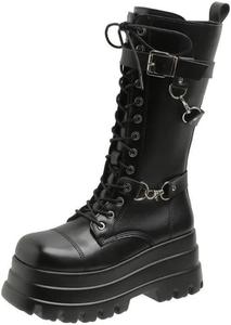 Generic Женские ботинки на толстой платформе с искусственным мехом, панк, черно-белые, зимние, большого размера, на высоком каблуке