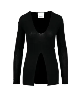 Черный свитер из мериносовой шерсти в рубчик Erika Cavallini, черный