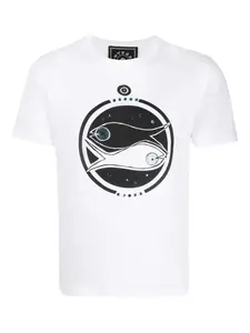 Футболка с изображением рыб, украшенная кристаллами Swarovski, белый