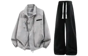 Повседневная спортивная одежда Unisex с воротником стойкой умеренная X1617, серый puffer jacket+черный fleece-lined pants