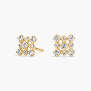 Серьги-гвоздики с бриллиантовой сеткой из желтого золота 14 карат (1/3 карата) Blue Nile