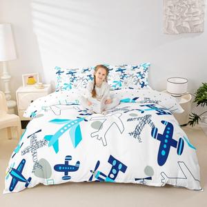 Erosebridal Комплект постельного белья Kids Airplane с авиационным принтом для детей, голубой, Colour 83