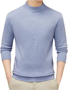 Мужской вязаный свитер теплый объемный однотонный с длинным рукавом и круглым вырезом