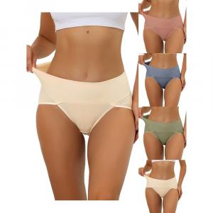 5 упаковок женского нижнего белья в рубчик с высоким вырезом и высокой талией для контроля живота, доступны в размерах больших размеров, разноцветные ALLEGRA K, Bg Rd Blu Pea Gn