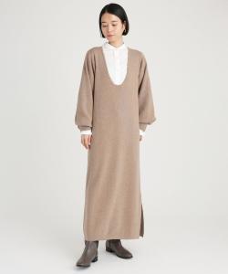 Пышное вязаное платье с V-образным вырезом Babylone, цвет Mocha 59