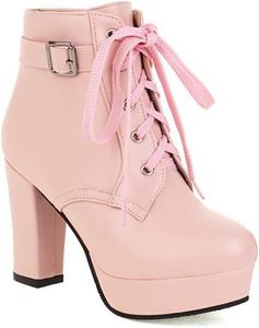 Женские ботильоны DXSYMJM на платформе с пряжкой и шнуровкой, модные туфли на высоком каблуке из искусственной кожи для вечеринки, Pink