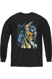 Футболка с длинным рукавом "Лига справедливости Америки: Аквамен №1" для детей Gildan, черный