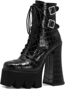 Женские ботильоны MRKEWUNEY на платформе с массивным каблуком, на шнуровке, 03 Stone Black