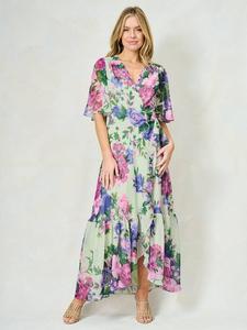 Платье макси Priscilla из шифона с цветочным принтом и запахом Hope & Ivy, Green/Multi