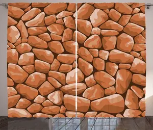 Штора ABAKUHAUS Rock, Rustic Rock, рисунок в виде каменных каракулей, универсальная ленточная штора для гостиной с петлями и крючками, 280 x 225 см, цвет "Корица-лосось" Abakuhaus