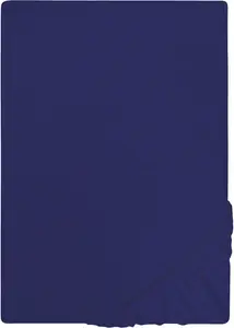 Простынь Biberna на подгонке" Лейла Джерси, простынь на подгонке по размеру. 90х200, 180х200 или 200х200 см", простыни из 100% хлопка, для высоты матраса до 22 см 90-100х190-200 см, 1 шт., цвет saphir