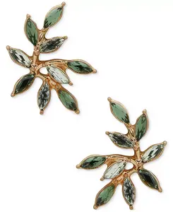 Серьги-Гвоздики с листьями из зеленого камня золотистого оттенка Lonna & Lilly, green