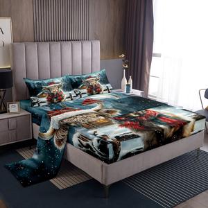 Erosebridal Комплект постельного белья Highland Cow с рождественским принтом в деревенском стиле, Brown Green Red