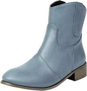 Женские короткие ботинки с массивным низким каблуком-трапецией, ботильоны с заостренным носком в стиле вестерн для повседневной носки и активного отдыха Generic, Light Blue