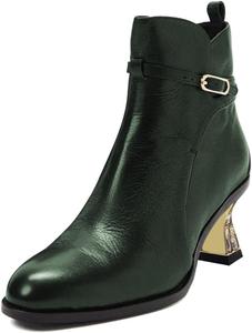 Женские модные ботильоны с закрытым носком, ремешком и пряжкой на щиколотке, с кристаллами и заклепками, средний каблук, обувь без застежки, для офиса и работы, размеры 4-16 US Wo wagas, Green