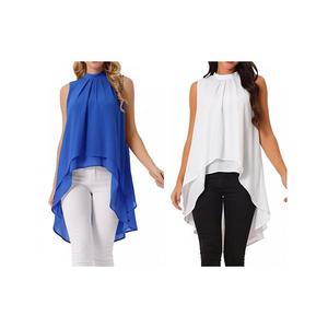 2 упаковки женских блузок с асимметричным подолом и завязкой на спине Inspire Chic, White Royal Blue