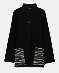 Пальто с деталями и карманами, с узором зебры Jo & Mr. Joe, черный
