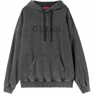 Худи с эффектом винтаж и шнурком GUCCI, черный