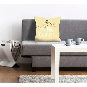 Декоративная подушка queence Armelia с пасхальной надписью Queence, Pink/frühlingsgelb + bedruckt