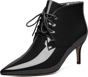 Женские ботильоны Eldof на низком каблуке 2,5 дюйма с заостренным носком, шнуровкой и удобные для прогулок, Patent Black