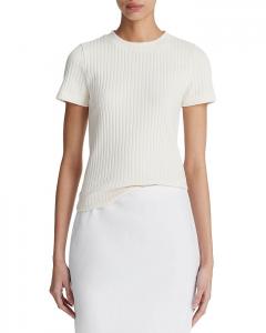 Ребристая футболка с круглым вырезом Vince, слоновая кость/кремовый