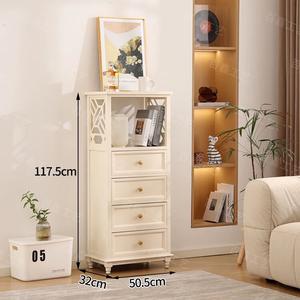 Mikemijia Комод 50,5х32х117 см для гостиной и спальни из ЛДСП, 4 ящика, цвет ivory white, полностью собран