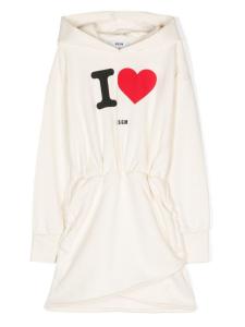 MSGM Kids платье с капюшоном и надписью, нейтральный цвет