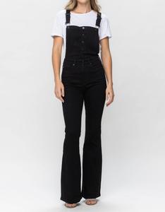 Джинсы-комбинезон с высокой талией и утягивающим верхом в стиле ретро, ​​расклешенные, черного цвета Judy Blue