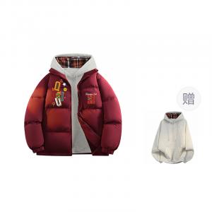 Пуховик Unisex с воротником стойкой утепленный HUANQIU, burgundy (with plaid sweatshirt)