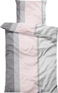 Комплект постельного белья из 4 предметов 155x200 см в полоску, розовый, антрацитовый, комфортный размер, микрофибра One-Home