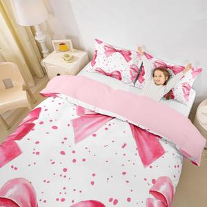 Erosebridal Комплект постельного белья Kawaii Pink Bow с бантами и горошком в стиле оливопись, White Pink