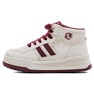 Антискользящие и износостойкие утепленные высокие кроссовки для скейтборда женские бело-красные HUANQIU