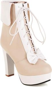 Женские массивные ботильоны на платформе с высоким каблуком, с круглым носком, манжетом, бантом и шнуровкой, зимние элегантные короткие ботинки JOEUSTY, Beige