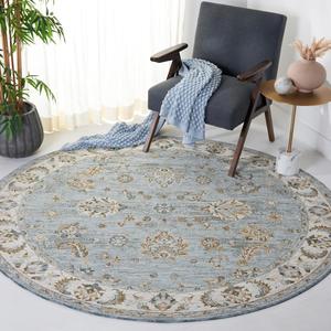 Ковер SAFAVIEH, 201 x 201 см, Hamilton Collection, круглый, Blue & Gold, традиционный восточный дизайн, без ворса и простой в уходе, идеален для помещений с высокой проходимостью в гостиной, спальне (HLT106M)