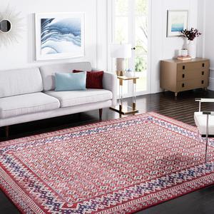 Ковер SAFAVIEH, 201 x 201 см, Brentwood Collection - квадратный, красный и ivory, традиционный восточный дизайн distressed, без линьки и простой в уходе, идеален для помещений с высокой проходимостью в гостиной, спальне (BNT899Q)