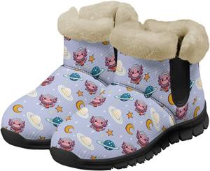 Женские зимние ботинки Jeiento Cute Salamander с цветочным узором, пушистые, на щиколотку, для походов, с противоскользящей подошвой, Salamander Astronaut Planet