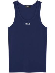 Versace топ с вышитым логотипом, синий