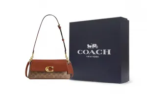 COACH Кожаная портативная сумка через плечо среднего размера женская коричневая