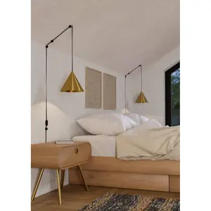 Подвесной светильник NARICES, сталь, E27, IP20, для гостиной, подвесной светильник E27 1 шт. Подвесной светильник, Д18 x В142 см, цвет: черный с матовой латунной отделкой, 1x40 Вт, без лампы. Eglo, Messing-gebürstet, schwarz