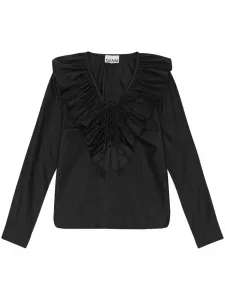 Блузка из органического хлопка с оборками Ganni, черный