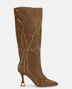 Женские ботильоны на каблуке с металлическими деталями и заклепками Alma en Pena, коричневый