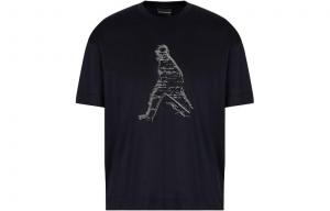 Футболка с принтом Casual с коротким рукавом и круглым вырезом Мужская морская синяя EMPORIO ARMANI